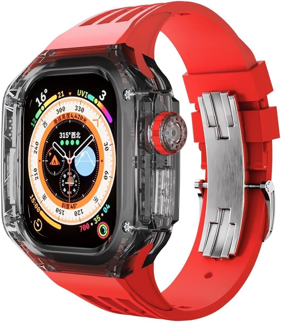 49mm Luxury Transparent Crystal Case Rubber Watch Band DIY Modification Kit，For Apple Watch Ultra 8 Series Watch Replacement Accessories