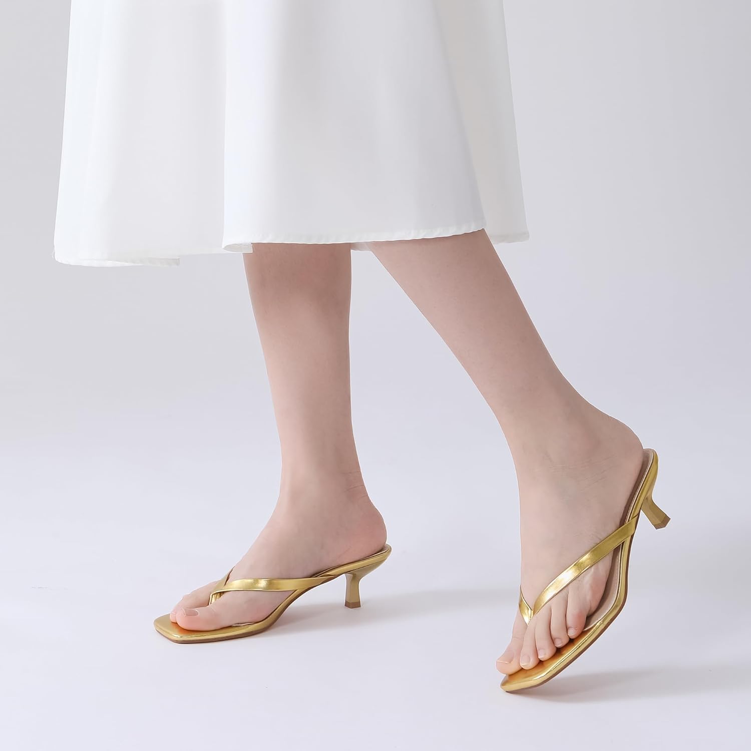 Women's Kitten Heel Sandals Square Toe Slip on Flip Flop Heels 2 Inch Thong Sandals Party Dress Heeled Sandals - Image 2