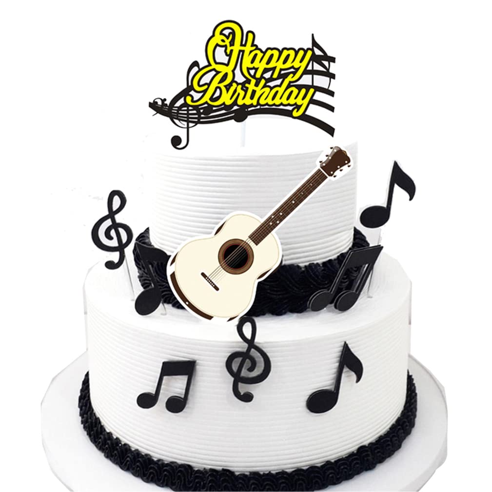 Guoguonb 28 Pieces Musical Notes Cupcake Topper Happy Birthday Cake Toppers Cake Decoration Guitar Cake Cake Muffin Decoration Picks for Girls Boy Kids Musical Theme Party