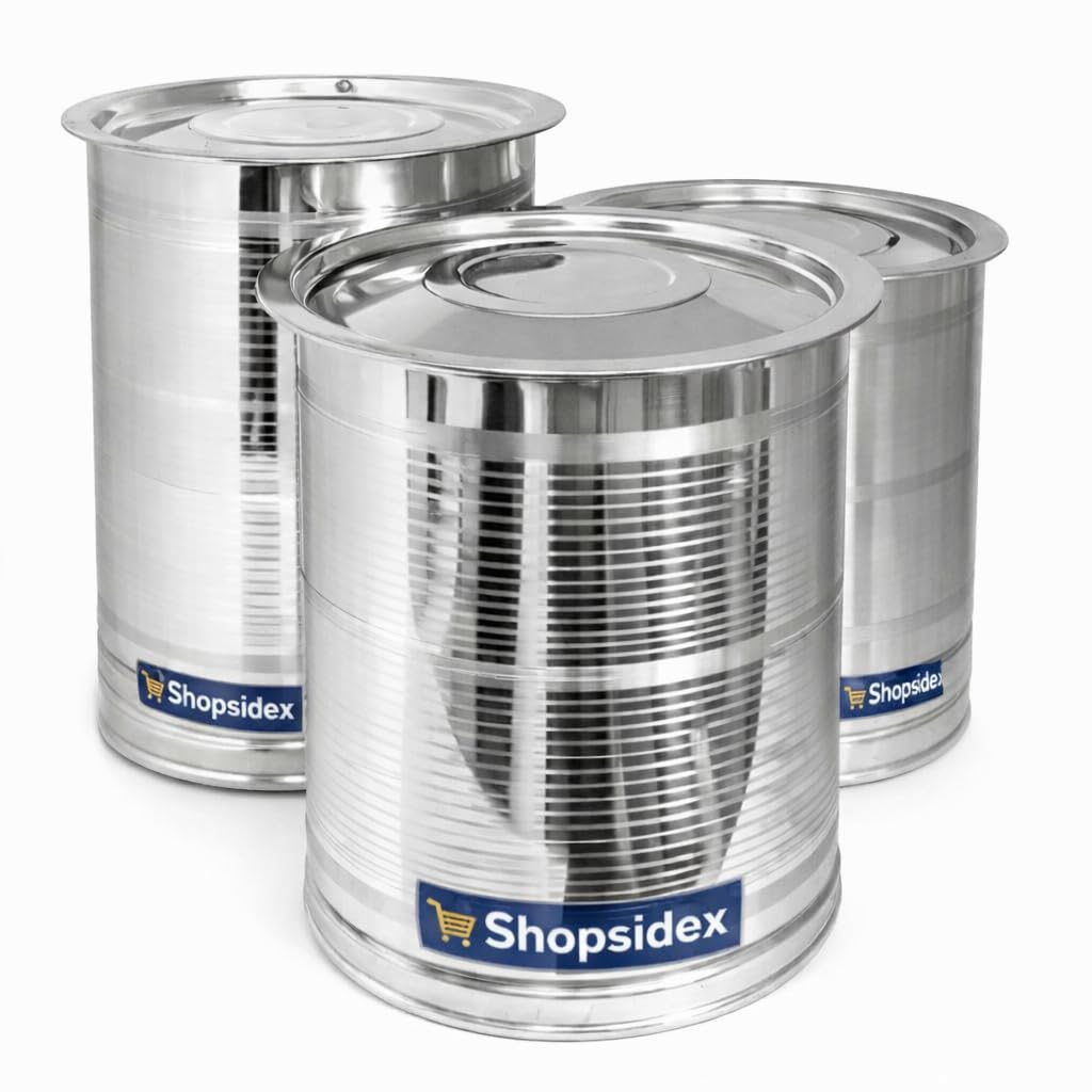 Stainless Steel Storage Heavy Kothi/Drum/PAWALI Set of 3 Piece with LID/for atta rice food/cookies/STORAGEGRAINS/AATA/Water/ - 10 kg, 15kg, 20 kg, 3 Pieces, Steel-image-6