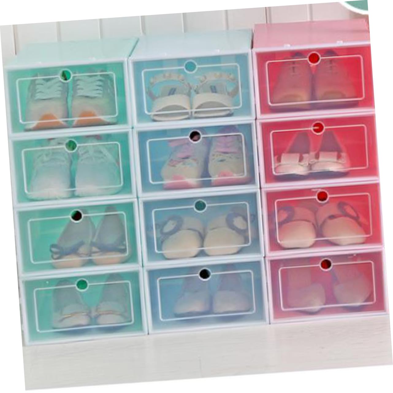 Toyvian Set 6 Pezzi Organizer Scarpe Impilabili Sportello Trasparente in PP Rosa, Scatole per Scarpe Piccole per Casa e Scaffali