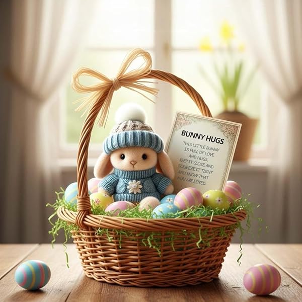 Lapin de Pâques en peluche, Mini Bunny Hug Cadeau de Pâques Mignon, Mini Bunny Hug Peluche Mignon, Décoration Lapin de Pâques avec Chapeau Tricoté Carte Inspirante Lapin en Peluche, Pâques Cadeau de - 3
