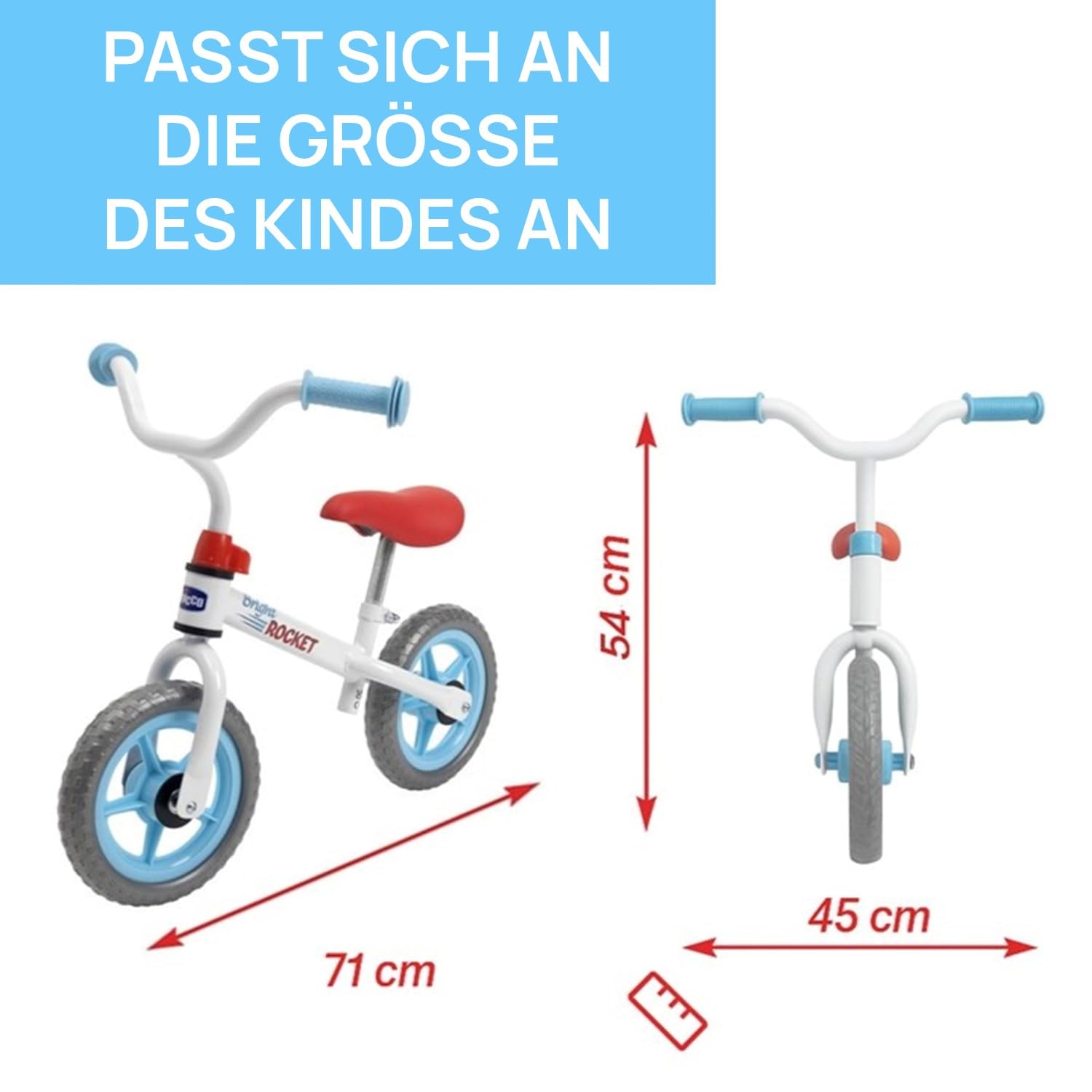 Chicco Balance Bike Bright Rocket, pedalfreies Kinderfahrrad, leichtes Balance Bike, mit verstellbarem Lenker und Sitz, max 25 kg, weiß, 2-5 Jahre, Geschenkidee
