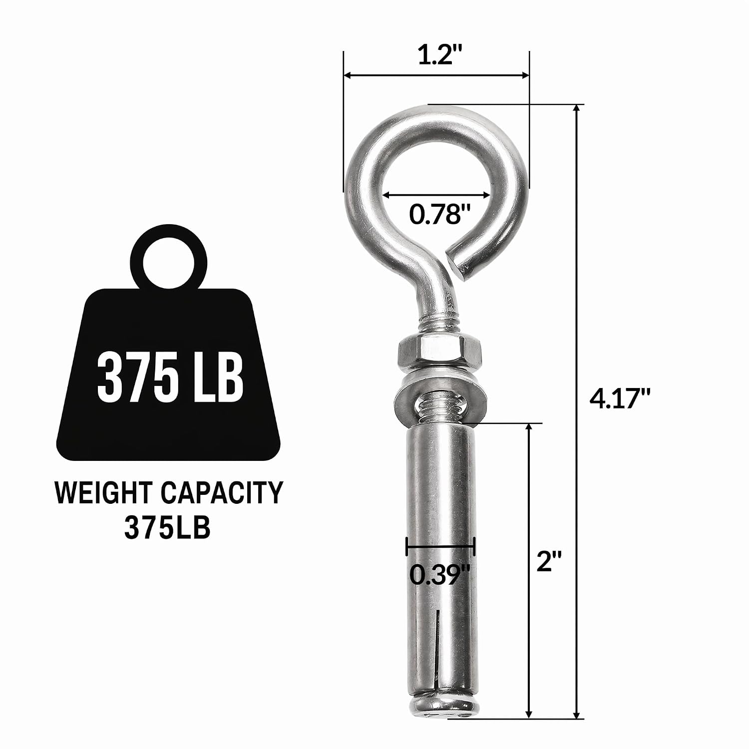 Goaste 20 Pack M8*106mm Expansion Concrete Eye Bolt, 304 Stainless Steel Wall Eyebolt Screws, Heavy Duty Shoulder Brick Anchors for Wall Ceiling Concrete Masonry