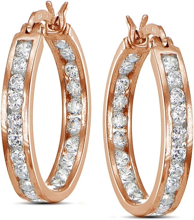 Cubic Zirconia Channel-Set 3/4 Inch Round Hoop Earrings, Available in Many Color Options