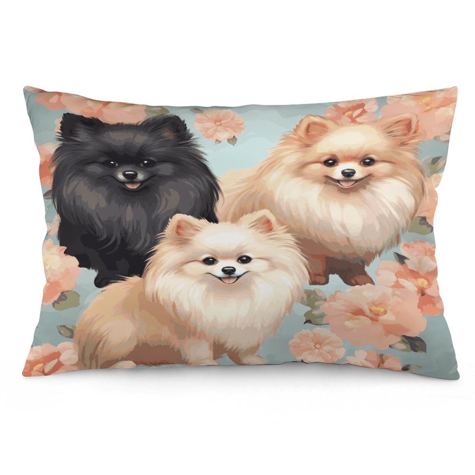 Pomeranians Pattern Throw Pillow Covers with Silent Zipper Polyester Pillow Protectors Removable Pillow Cases Soft Pillowcase Cozy Pillow Sham Cushion Cover for Sofa Car Bed 16 "x24