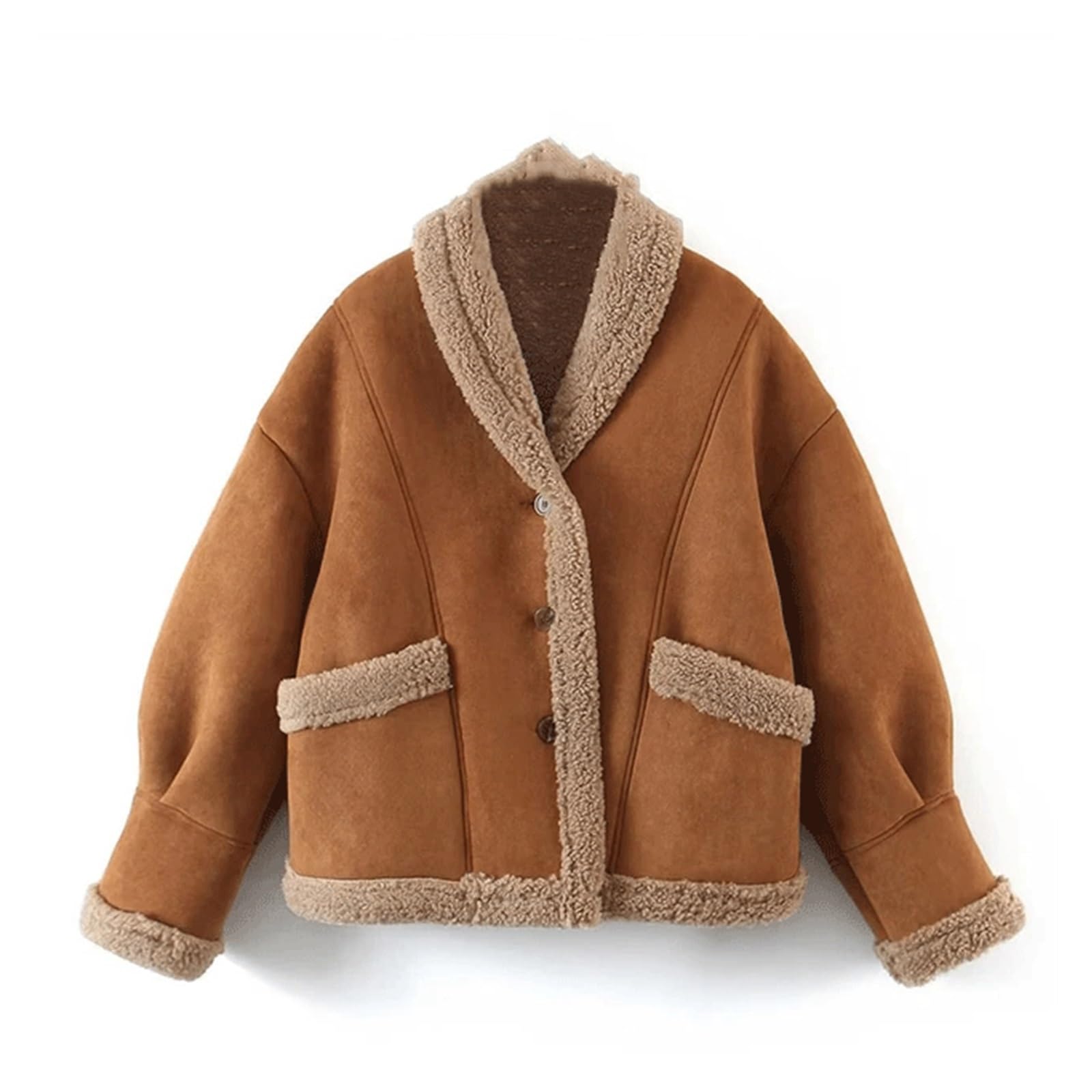 Amazon.com: ZUIAI Suede Lamb Coat Jacket Women Lapel Long Sleeve