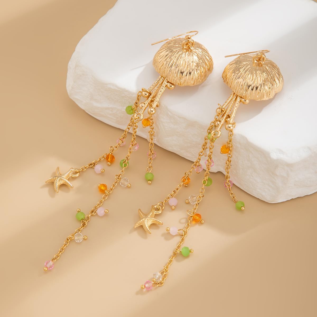 Starfish Tassel Dangle Earrings for Women Jellyfish Earrings Beach Long Dangle Drop Earring Summer Charm Earrings Ocean-Themed Dangling Earring Boho Beach Jewelry - Image 6