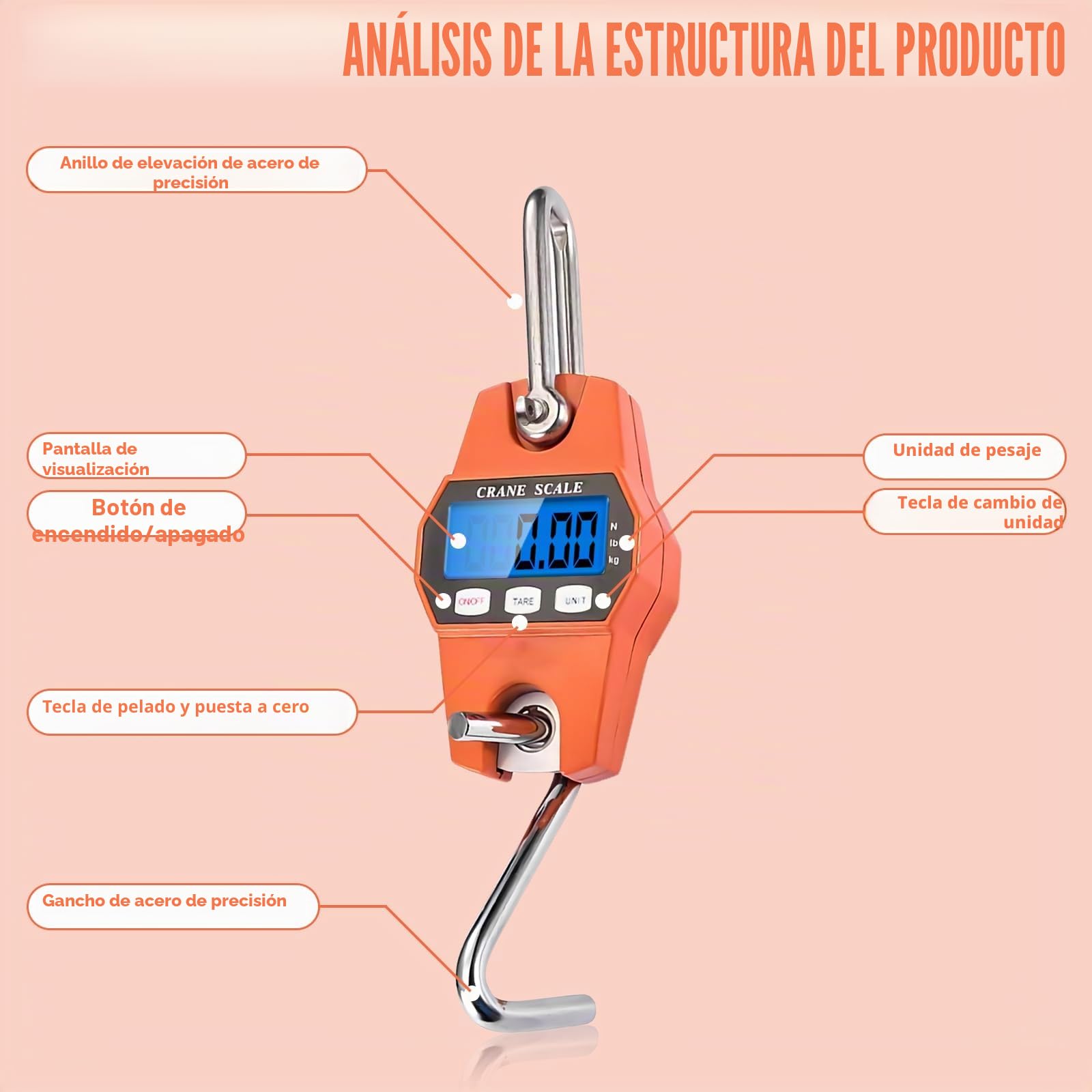 Báscula colgante digital de 300 kg con gancho, báscula electrónica de grúa LCD, portátil con sensor preciso para viajes, vida familiar, maleta, pesca