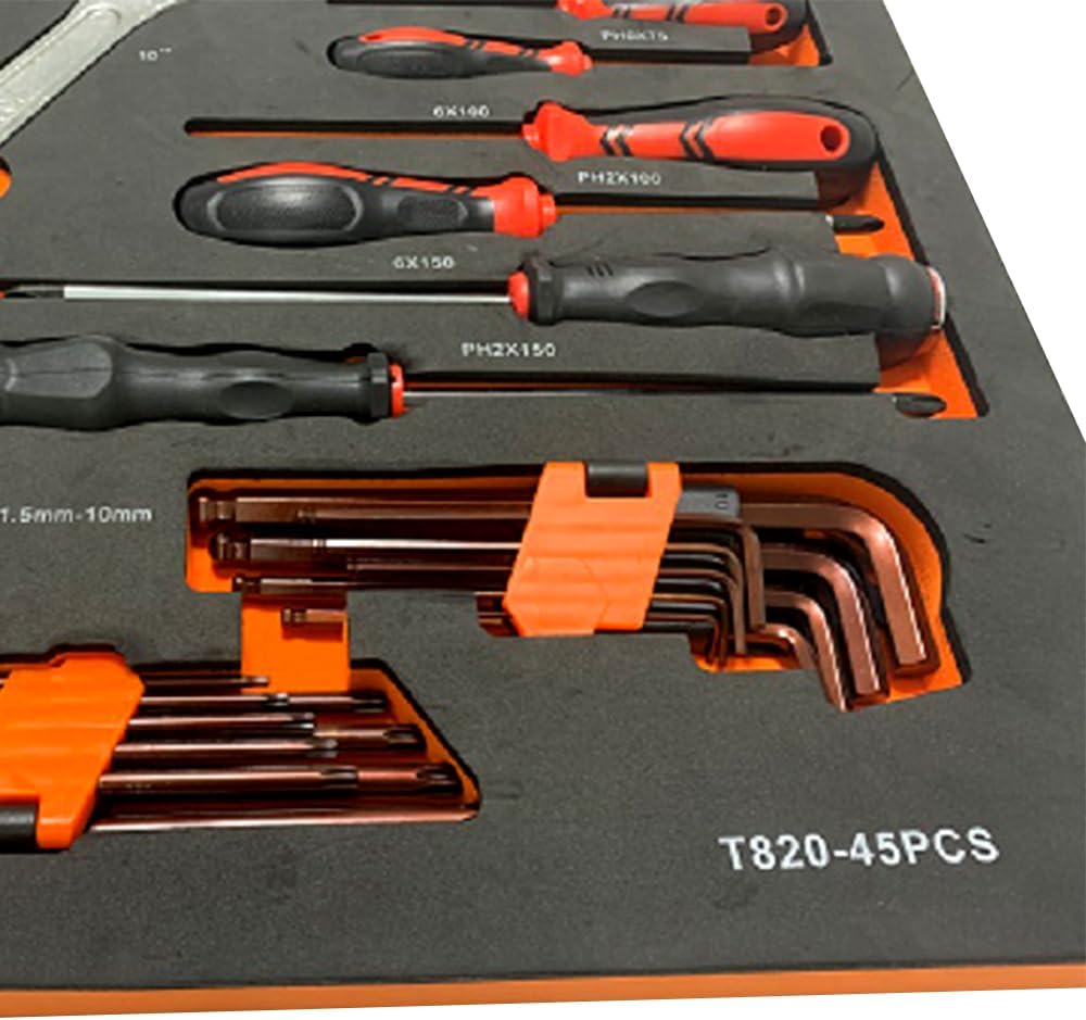45-Piece Tool Set in Foam Storage Tray – Complete Mechanics Tool Kit Wrench,Screwdrivers & More – Organized Case