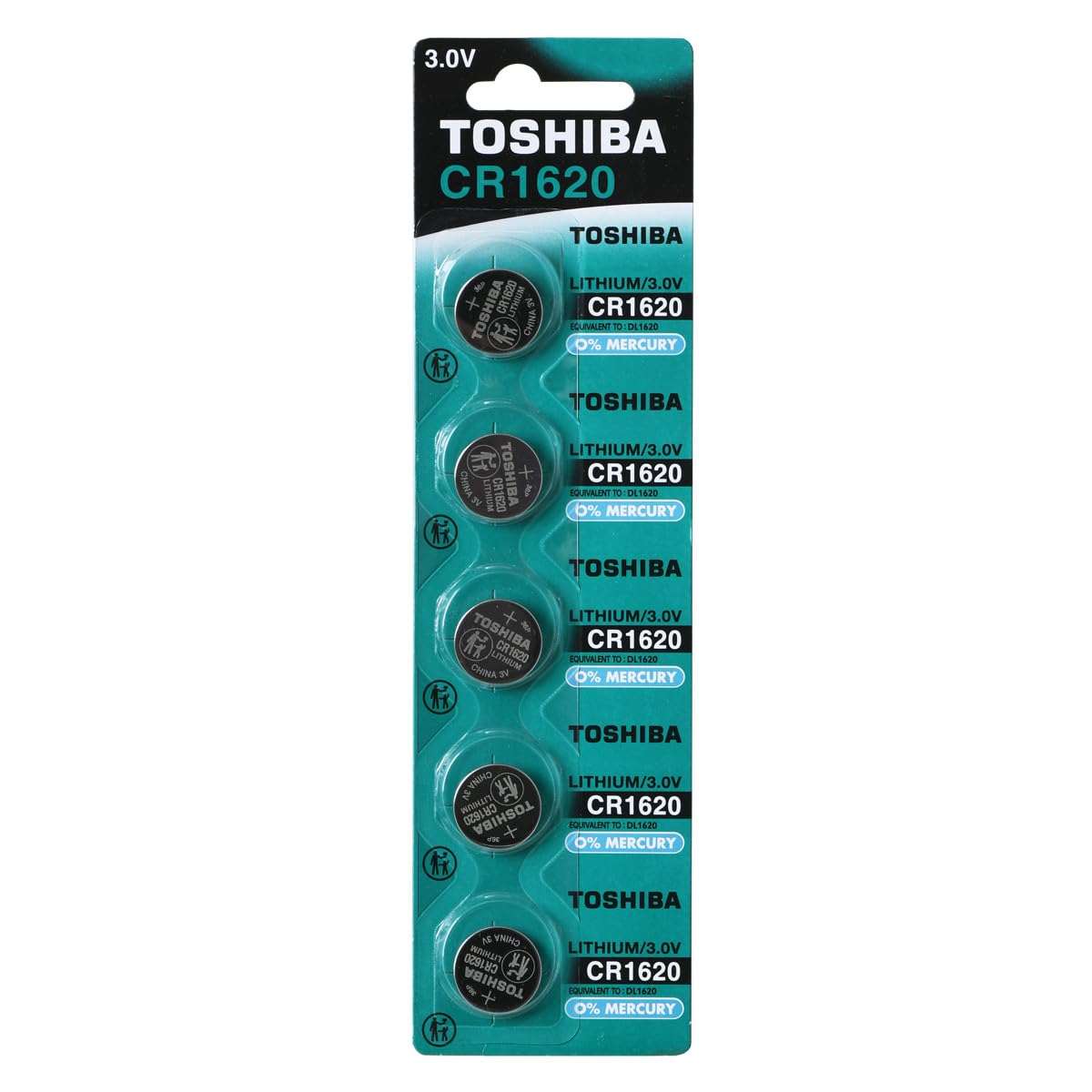 Toshiba CR1620 3V Lithium Coin Cell Battery Pack of 5