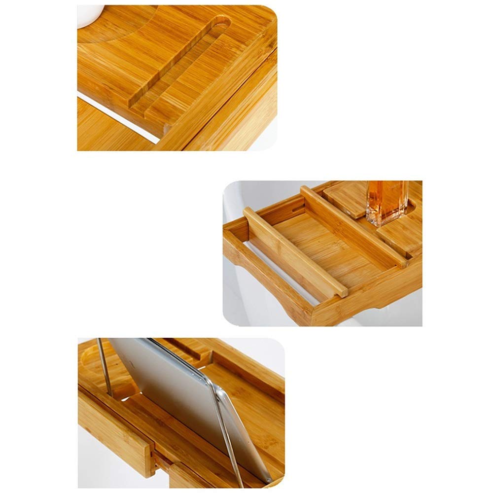 Estante para bañera, bandeja de bambú multifuncional, retráctil, soporte grande para teléfono, disfruta de tu tiempo de baño (75 x 23 x 4,5 cm, color bambú)