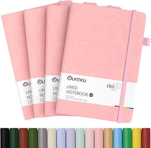 Miniatura 28 de Oucaru Cuaderno rayado, paquete de 4, 180 páginas, diarios A5 para escribir, papel grueso de 100 GSM, cuadernos pequeños diarios para mujeres y 4