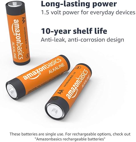 Miniatura 4 de Tienda Basics Paquete de 20 pilas alcalinas AA de alto rendimiento, vida útil de 10 años, paquete económico fácil de abrir y paquete de 12 pilas