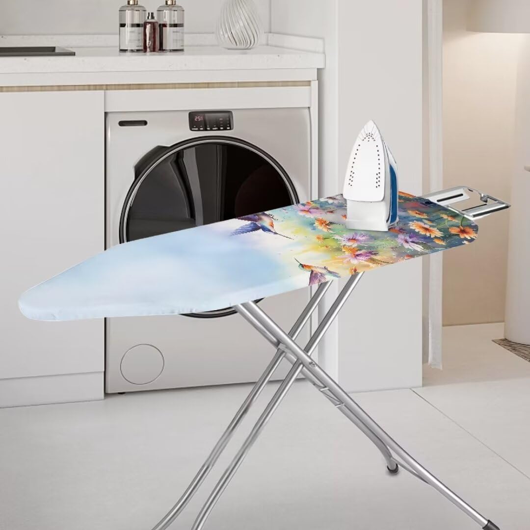 Youngerbaby Fashion Daisy Print Ironing Board Cover Heavy Duty Padded Hummingbirds Blue Iron Board Cover Extra Wide Table Top Ironing Board Covers with Elastic Edge