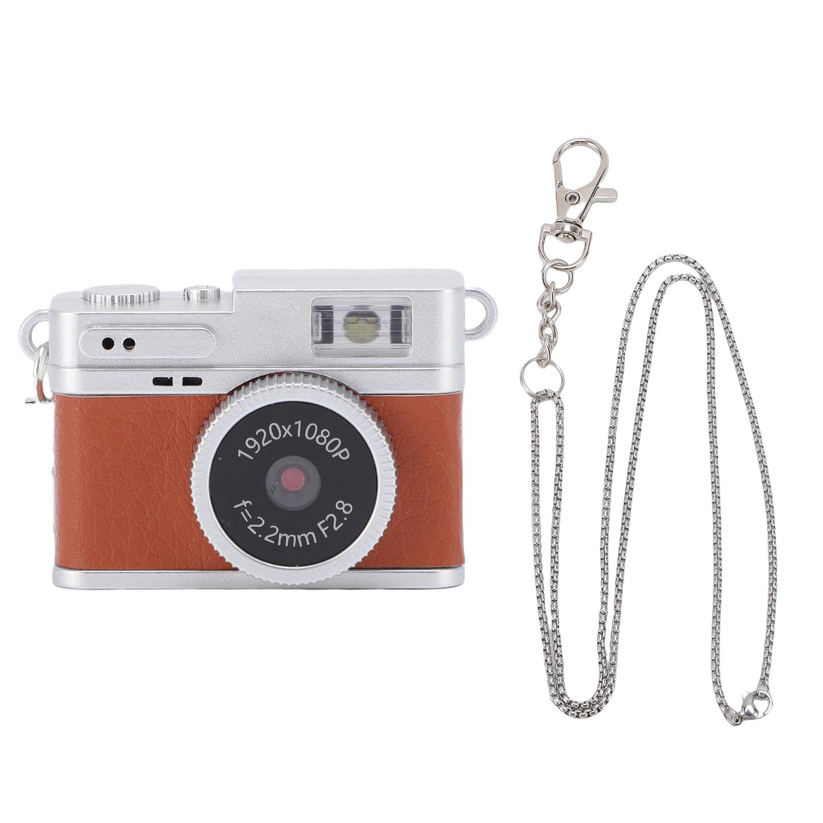 Mini Keychain Camera, 1080P 2MP Retro Digital Camera with 0.96in Color Screen 32GB Memory Card Video Recorder with 4 Filters and LED Flash (Brown)-image-4