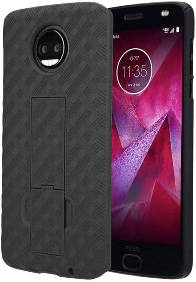 Designed for Moto Z2 Force / Z2 Play Case with Belt Clip Holster - Kickstand Cover Phone Case - Black