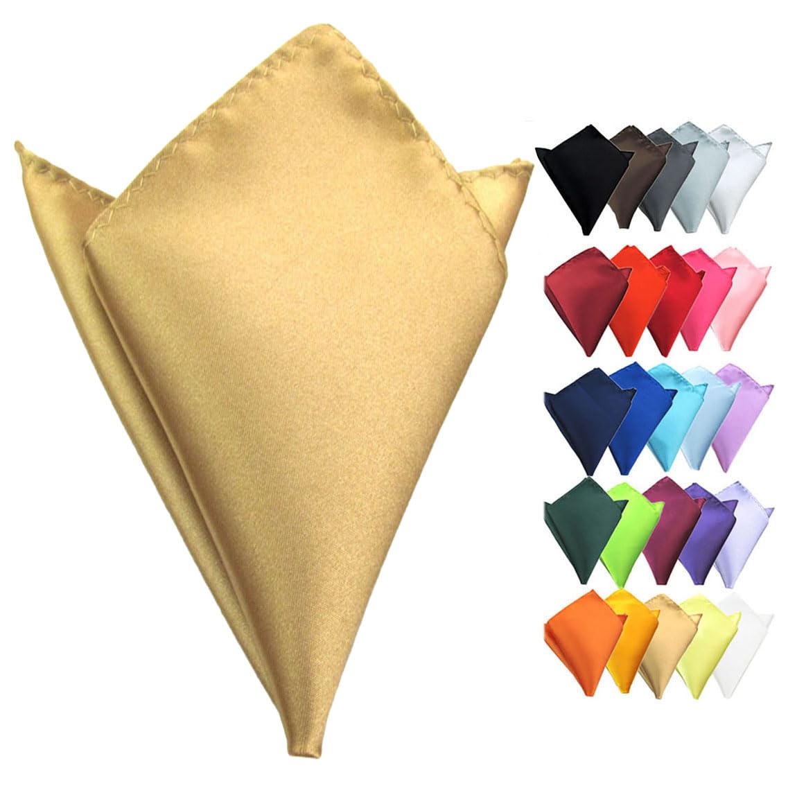 Van Der Linn Pocket Handkerchief Square Plain Satin Wedding Formal Casual Groom Party Mens (Light Champagne)