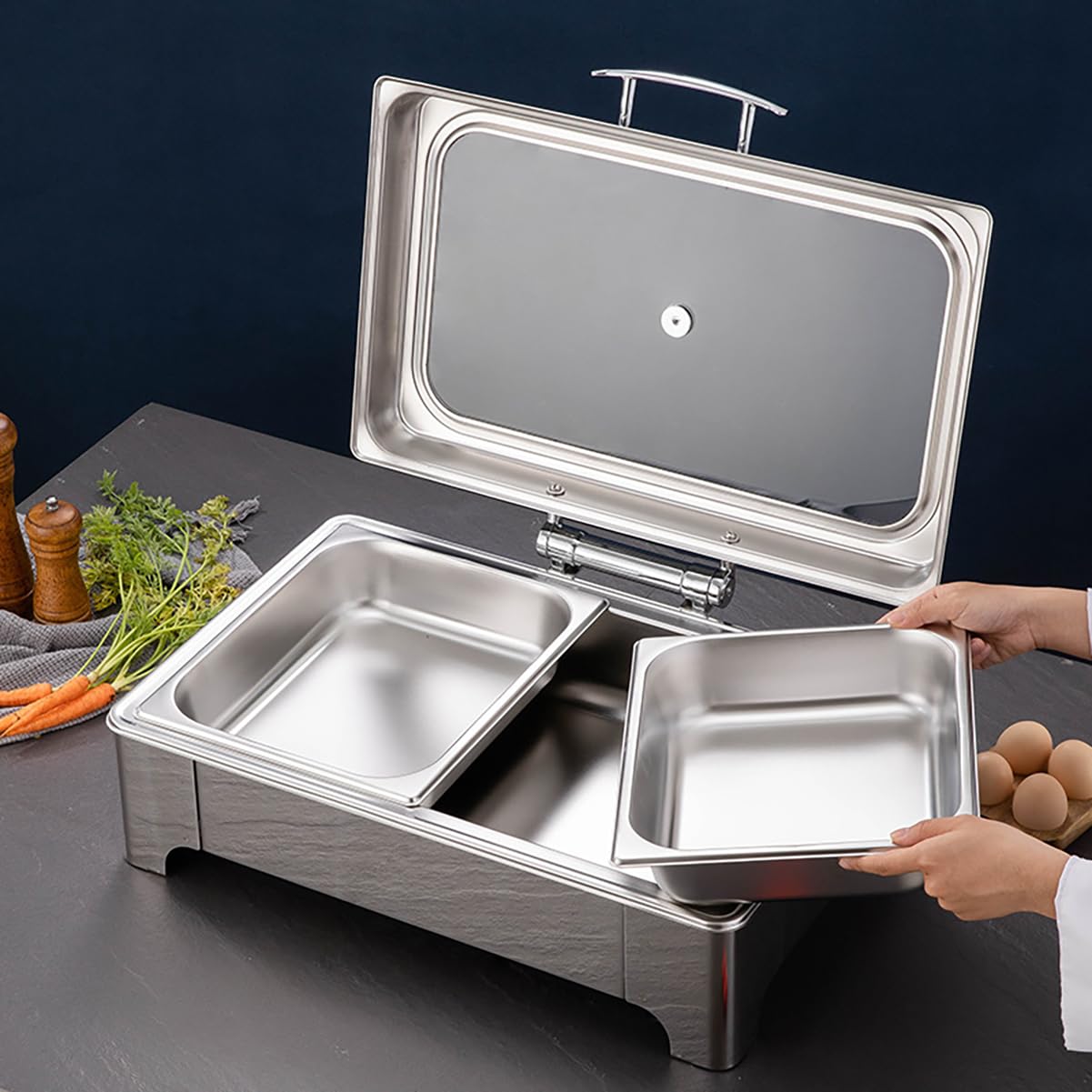 9L Stufa a Buffet in Acciaio Inox con Finestra visibile Flip Cover Forniture per ristoranti dell'hotel, Server a Buffet,B