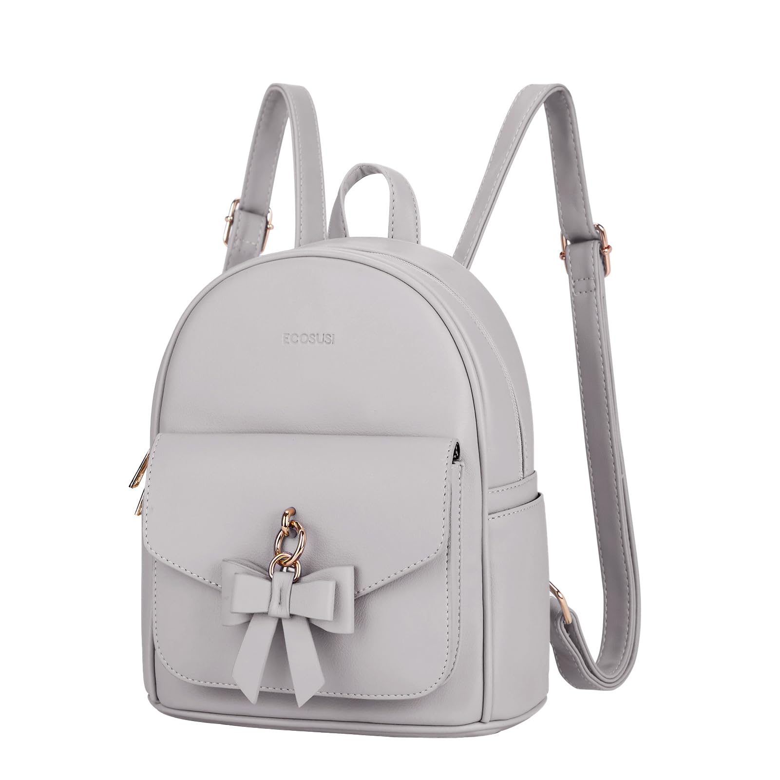ECOSUSI Mini Backpack for Women Girls Cute Bowknot Small Backpack Purse Ladies Leather Bookbag Satchel Bag, with Charm Tassel Grey