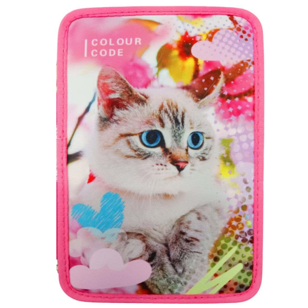 Seven Astuccio Colour Code, Portapenne 3 Zip con Set Completo di Cancelleria, Motivi Animali (Rosa)