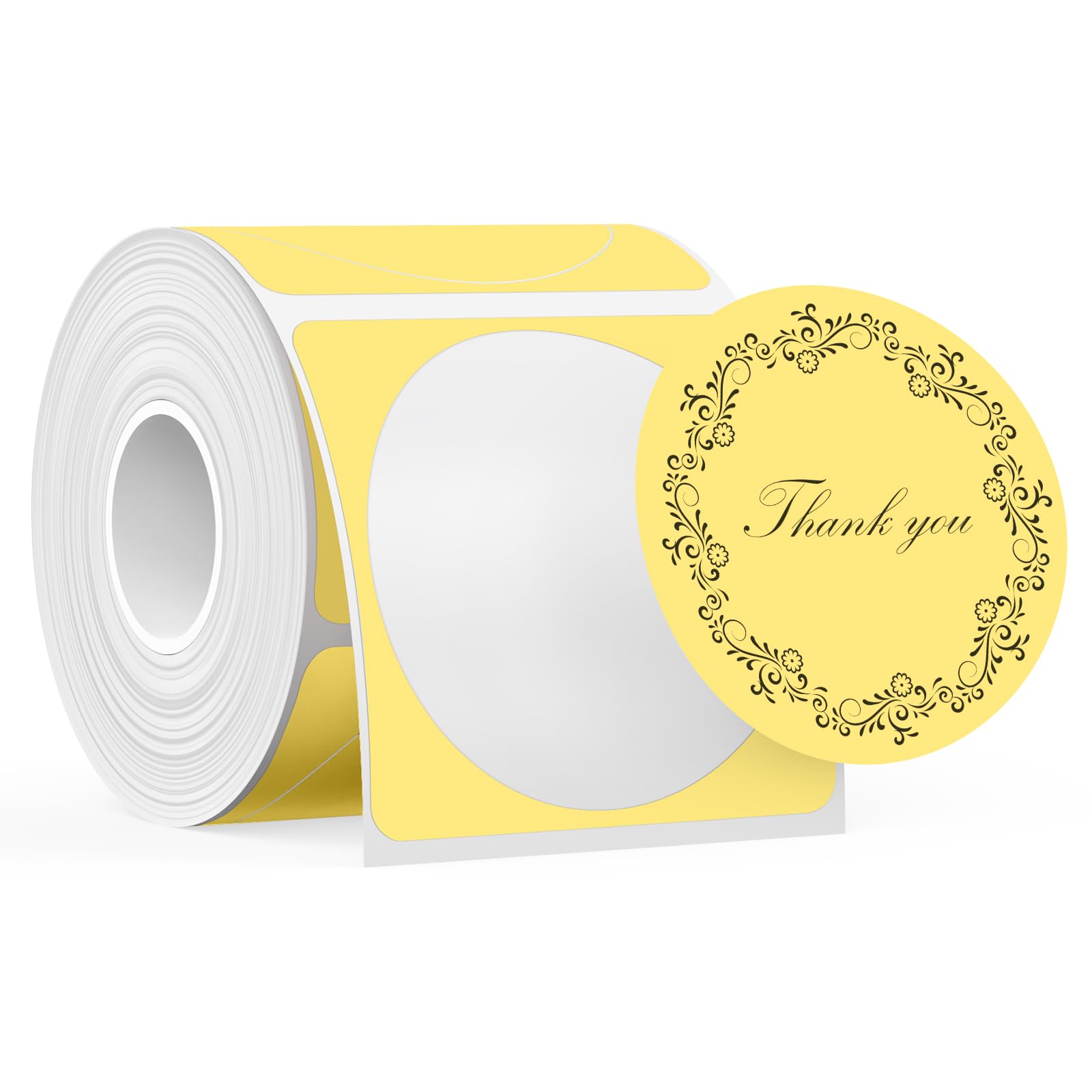 SUPVAN T50M Series Label Maker Tape, Round Size Φ 50mm 140 Labels/Roll Genuine Laminated Thermal Label Tape Refill, Waterproof Oilproof Highly Adhesive Auto Detect Labels, Black on Yellow