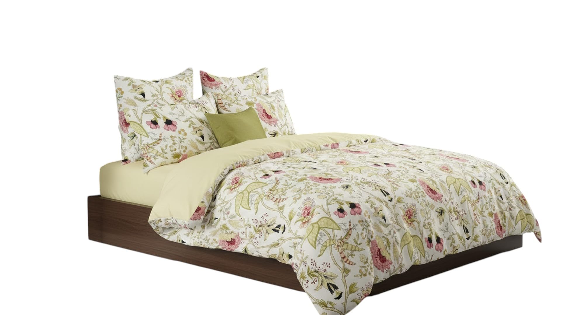 Floral Print Cover Bedding Set with Pillow Covers | Botanical Bird Design, Pink & Green Tones, Includes Pillow Covers, Bedroom Decor, White Base Fabric-image-3