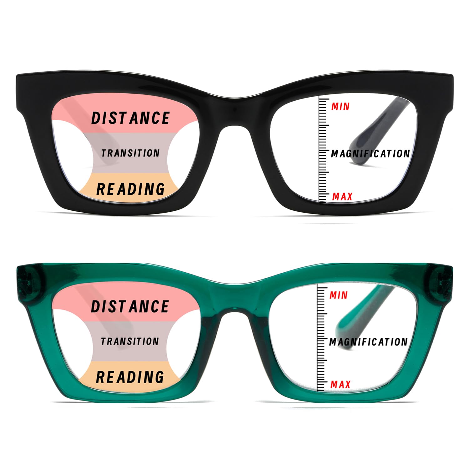 Hubeye Gafas de lectura para Mujeres de Moda Anteojos de lectura con Bisagra de resorte ultraligeras anti luz azul (Negro+Verde, 2.50) — view 22