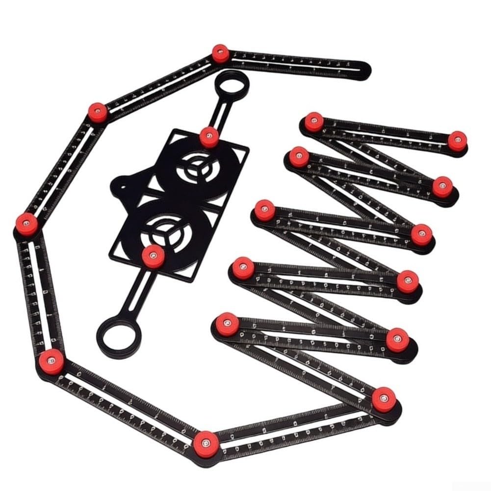 Regla Plegable Aluminio 16 Segmentos Medidor para contornos con para bloqueo para Azulejos para madera Laminados para herramienta Precisión 25cm(Ruler + Locator)