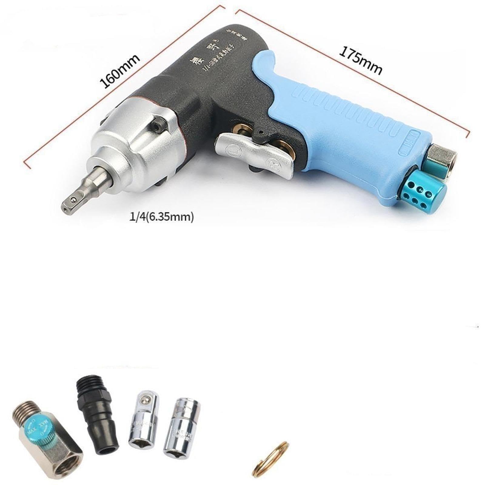 Mini clé à chocs pneumatique, couple de 65 Nm, avec variateur de vitesse. Compacte et idéale pour les espaces restreints et les réparations automobiles. Mini clé à chocs pour l'entretien