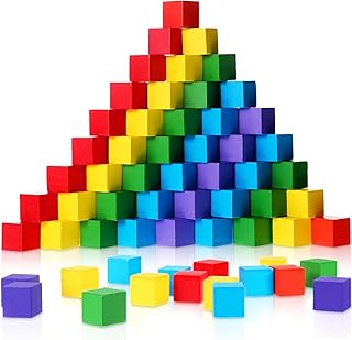 300 Pcs Wooden Cube Blocks for Craft 0.79 Inch Wooden Building Blocks Set Counting Game Rainbow Solid Wooden Cubes Stacking Blocks for Crafts Sorting, Counting, Painting Decorating (Colorful)