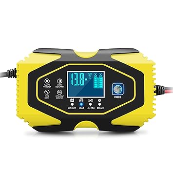 Ankeer Full Power Auto Stop Car Battery Charger 12V/24V 2ah-150ah Lead Acid Battery AGM Gel& Lithium LiFePO4 Battery Repair 7-Stage Charging Function Yellow