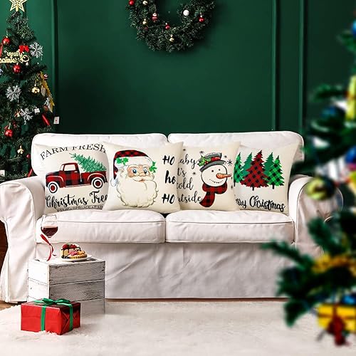 Miniatura 10 de OTOSTAR Juego de 4 fundas de almohada doradas de Navidad de 18 x 18 pulgadas para decoraciones de Navidad, alce negro y dorado, para árbol de