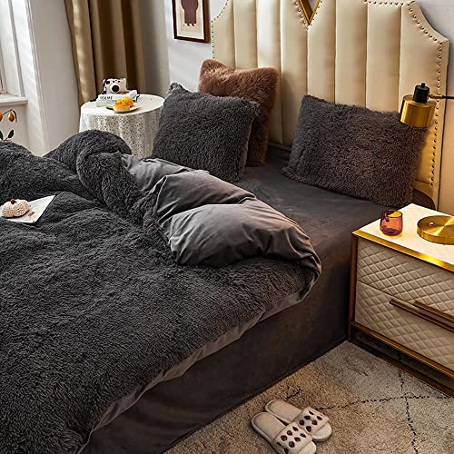 Michorinee Spannbettlaken 180x200cm Warme Fleece Spannbetttuch Dunkelgrau – Ansicht 5