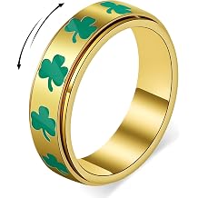 Lucky Clover Fidget Spinner Ring for Women 18K Gold Plated Stainless Steel Anxiety Relief Jewelry, Stress Ring Gift for Birthdays, New Job, Everyday Sizes 6-9