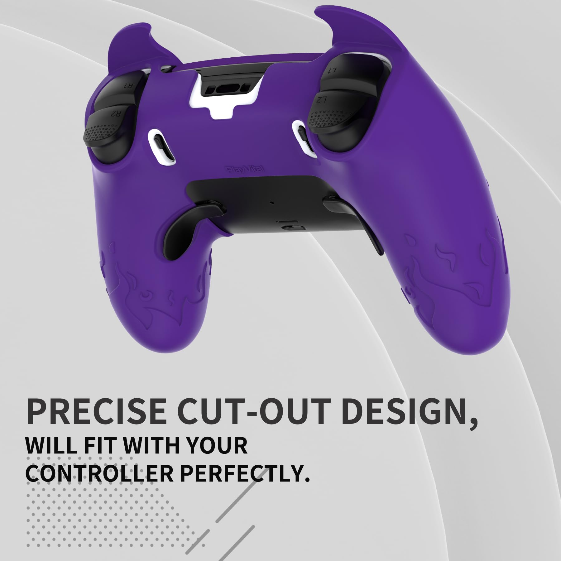 PlayVital Etui do ps5 Edge z Ochrona Joysticków do ps5 Edge Kontrolera Akcesoria & Naklejka na Panel Dotykow,Silikonowy Pokrowiec Antypoślizgowy–Fioletowy,Uroczy Demon