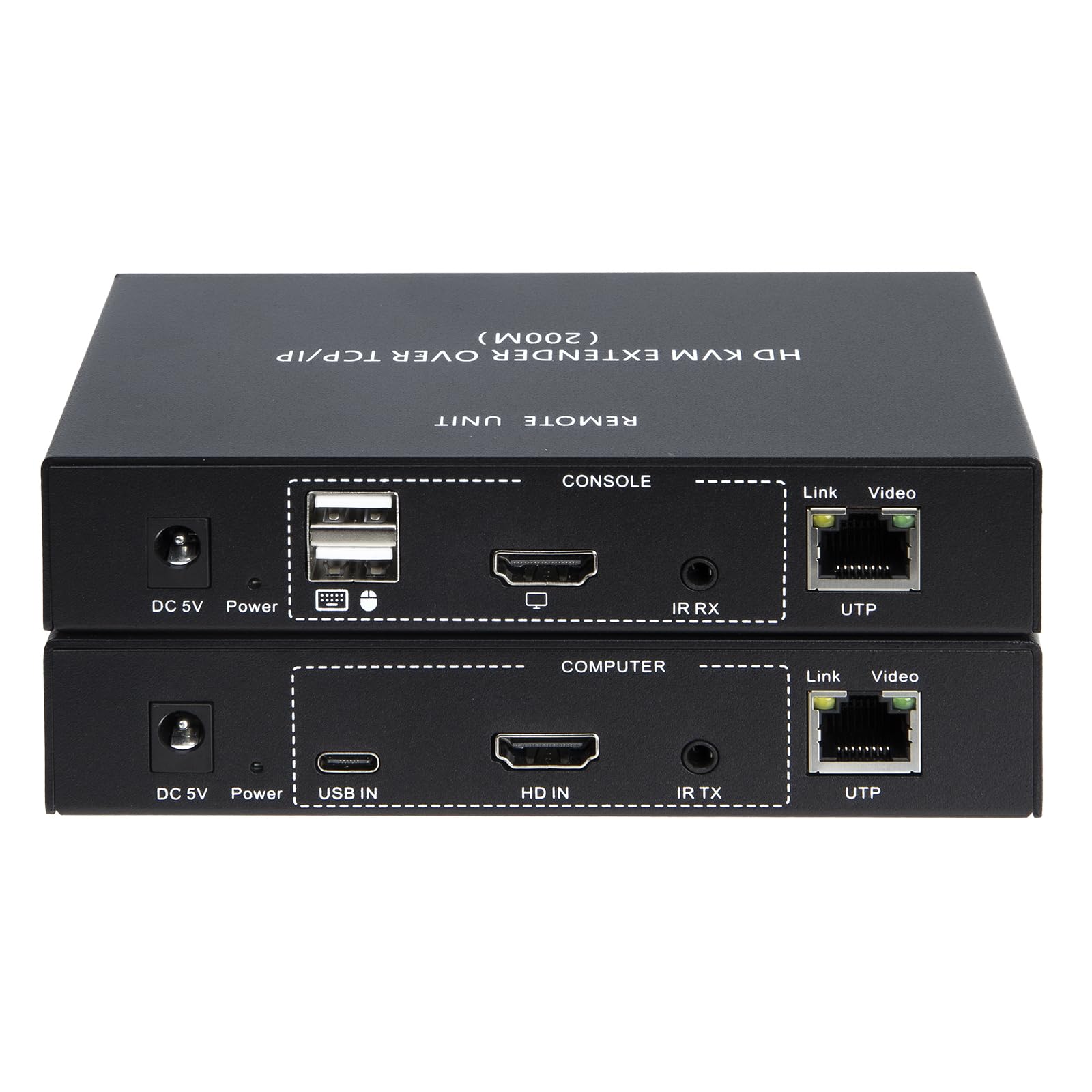 Extendeur HDMI KVM 200M IP, extendeur TCP/IP, transmission 1080P HDMI/DVI via câble réseau CAT5E/6, plug-and-play, contrôle TCP/IP entre appareils, prise en charge un-à-un et un-à-plusieurs.
