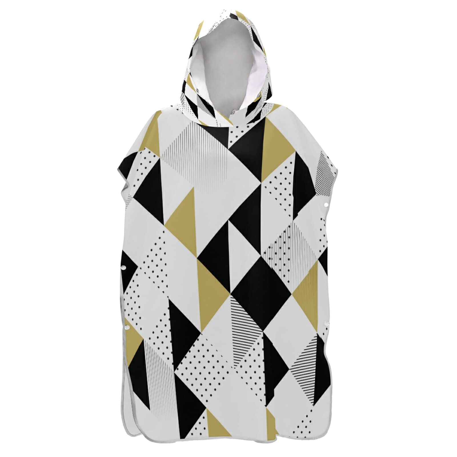 Badeponcho mit Kapuze und Tasche, schnelltrocknender Bademantel, Mikrofaser-Handtuch, Neoprenanzug für Bad, Strand, Outdoor, goldfarben / Schwarz / Weiß mit schwarzen Punkten, geometrisches Muster