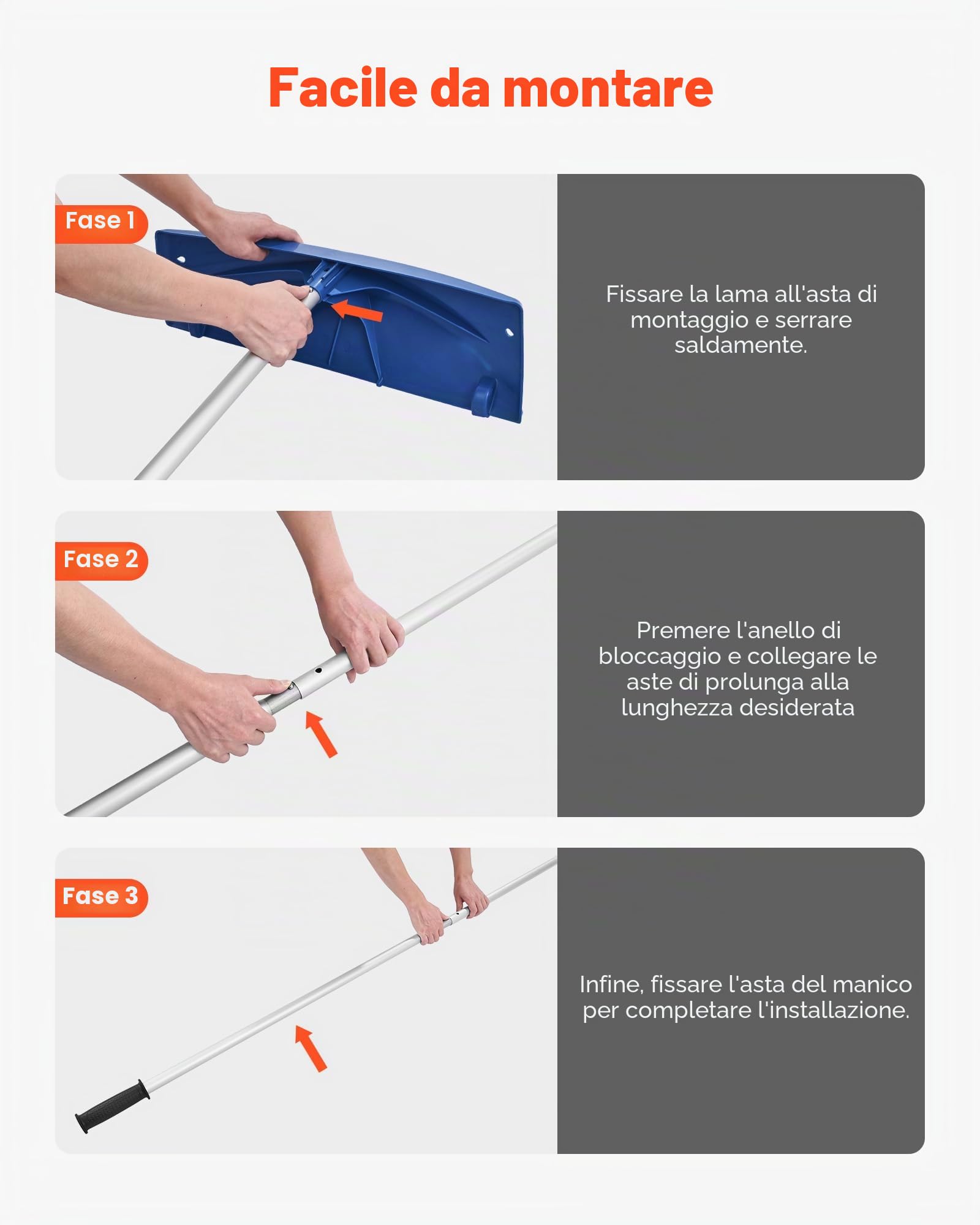 VEVOR Rastrello da Neve per Tetto, Lama in Plastica PP da 600 mm, Raschietto per Tetti da Neve Regolabile 1180-5550 mm con Ruote, Impugnatura Antiscivolo, Pala per Rimozione Neve Foglie e Detriti