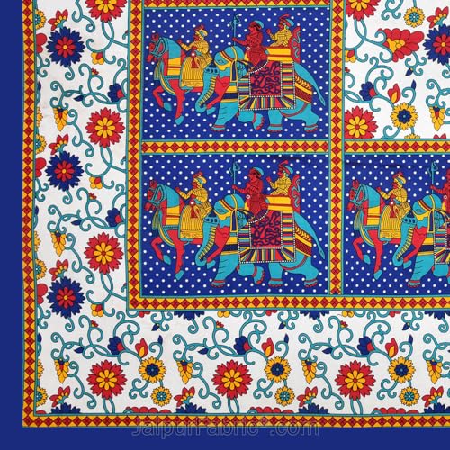 Image of JaipurFabric Cotton 180 TC Sanganeri Print Double Bedsheet with 2 Pillow Covers (90 inch X 108 inch), Blue