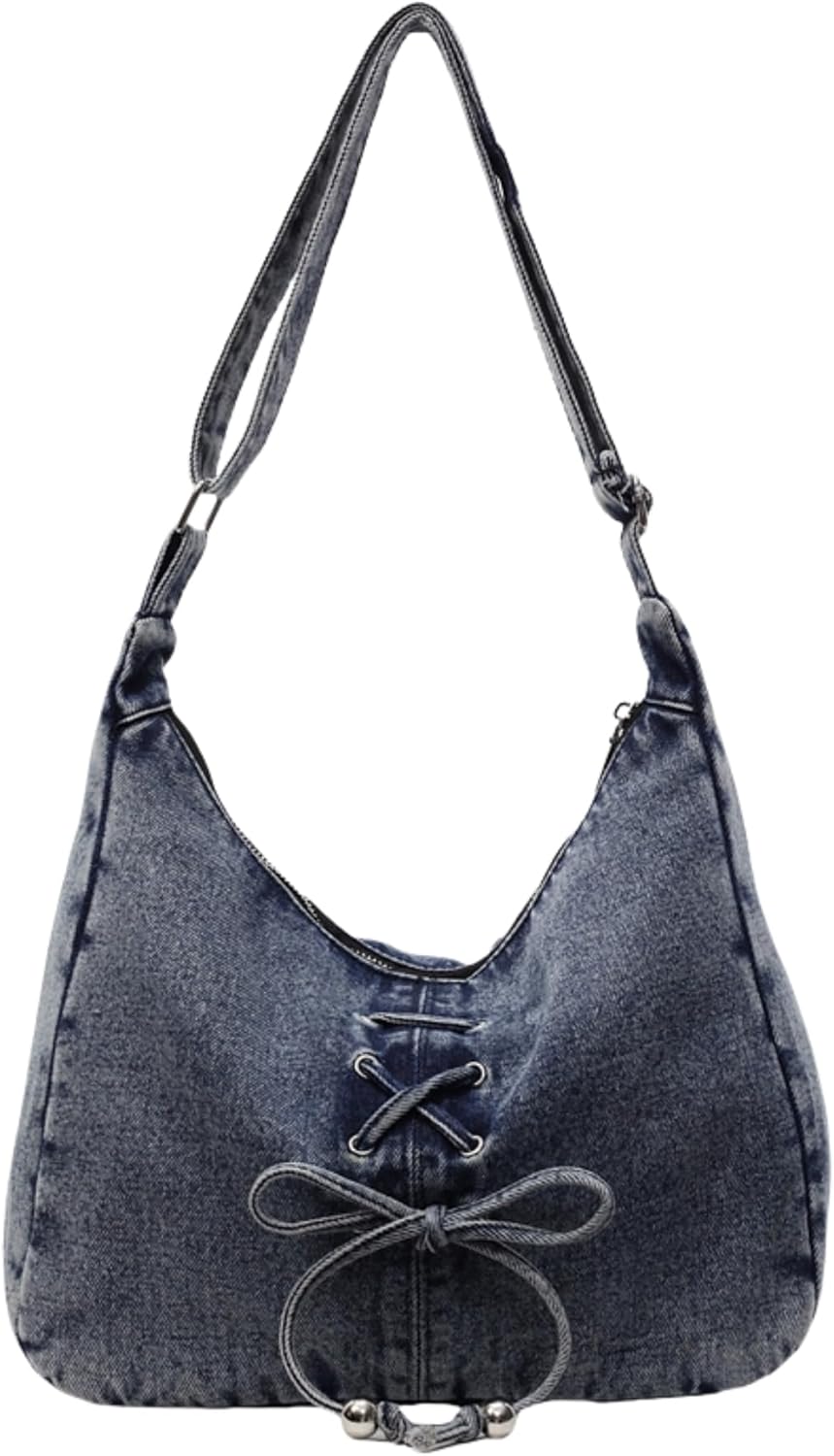 Women's Denim Hobo Bag Crossbody Purse with Zipper, Casual Denim Shoulder Tote Bag for Women, Y2k Jean Purse Fashion Handbag