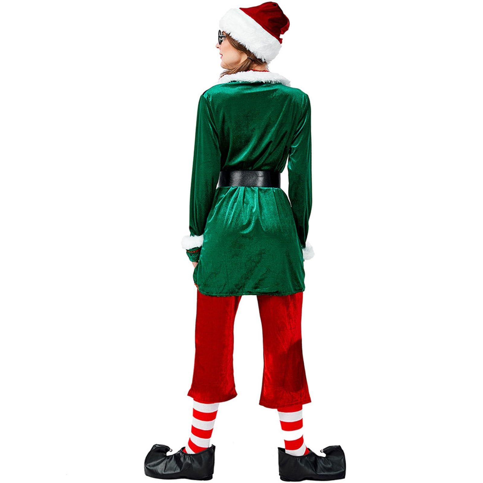 Générique Costume De Lutin Noël Pour Femme Et Homme Deguisement Noel Vêtements D'Elfe Fête Costumes Vert Robe Soirée Velours Fourrure Ensemble Chapeau Chemise Pantalon