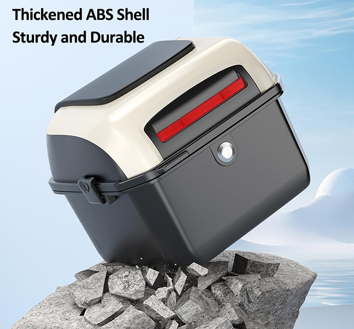 Universal Motocicleta Top Case, Motocicleta Tail Box Trunk Tour Almacenamiento Carrier Case con respaldo, cerradura de seguridad para el almacenamiento de equipaje casco,White