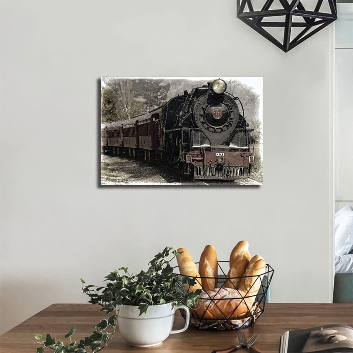 Canvas Wall Art Print Train Art Poster Steam Retro Train Tracks Poster Decorative Canvas Wall Art for Living Room, Bedroom, Office (Framed-style,16x24inch/40x60cm)