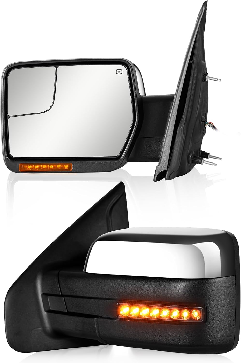 Side Mirrors Ford F150 2004-2014 Towing Mirror with Dynamic Turn Signal Light Power Glass Puddle Lamp Heated Manual Folding Pair Set, Chrome