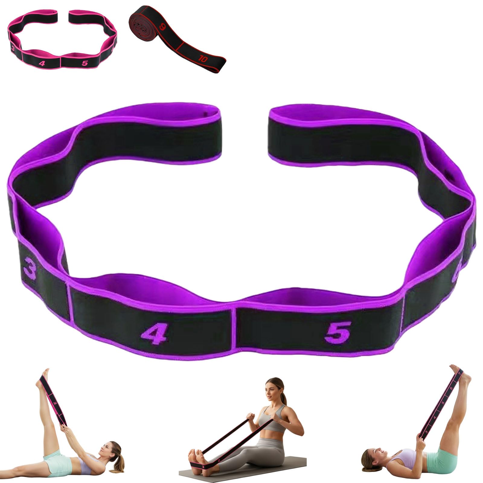 Fitness Resistance Band for Stretching and Yoga, Adjustable 8/10-Segment Multi-Loop Resistance Bands, Yoga Bands for Stretching, Daily Mobility & Gentle Home Exercise (Purple)