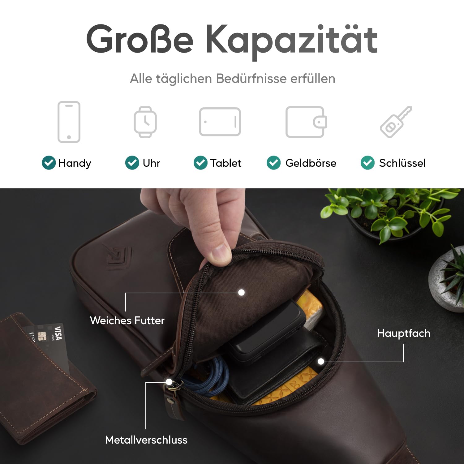 JOREY Herren Leder Umhängetasche Echtleder Robuste Crossbody Bag