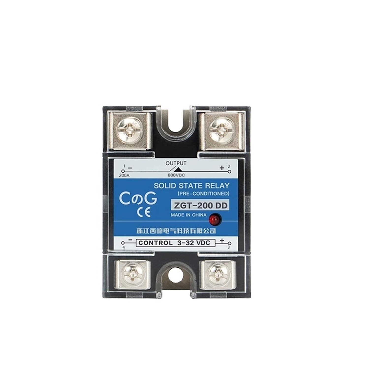 SSR-200DD 200A 220V 380V 600V Big Voltage Single Phase JGX DC Control DC Heat Sink 3-32VDC to 5-220VDC DD Solid State Relay(1-L)
