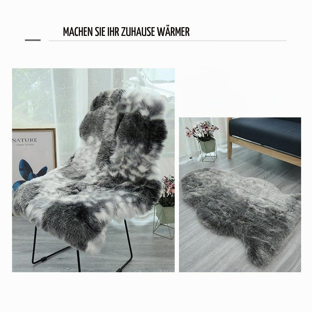 Faux Lammfell Schaffell Teppich 60 * 100cm Lammfellimitat Carpet Longhair Felloptik Flauschige Weicher Fellteppich Stuhlkissen Bodenteppich Sitzfelle Nachahmung Wolle Matte für Sofa Wohnzimmer