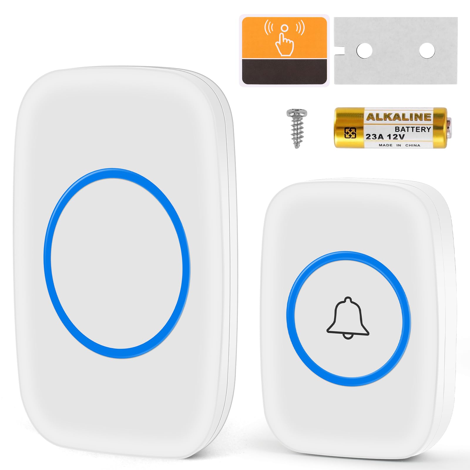 VFANDV Timbre Inalámbrico Exterior Impermeable, IP44 Impermeable Doorbell 300M, Kit de Timbre Inalambrico, 5 Niveles de Volumen y 60 Melodías, Indicador LED para Hogar, Salón, Oficina (Blanco)